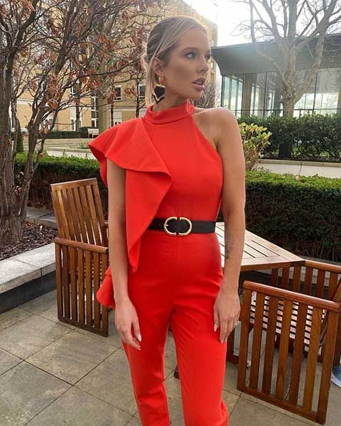 red jumpsuit with belt