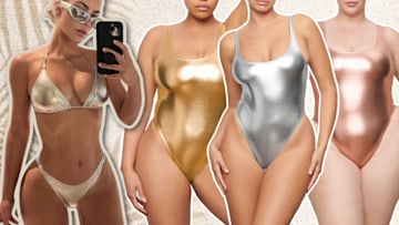 kim kardashian metallic skims swimwear launch