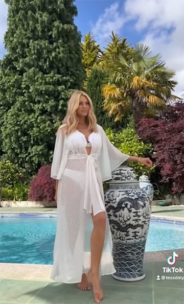 Strictlys Tess Daly Resembles A Goddess In Slinky Bikini And Sheer Dress Hello 0577