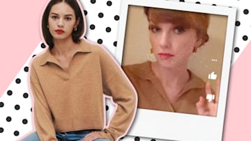 taylor swift beige collar polo sweater reformation
