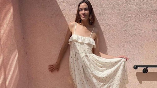 Alexa Chung in a shirred midi dress is forever our summer style inspiration