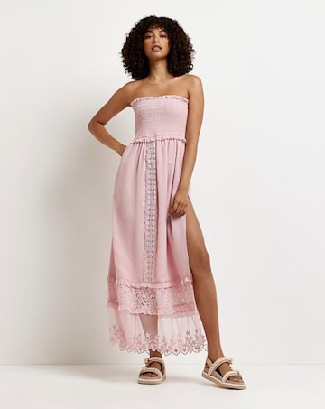 river island strapless pink bandeau dress lace