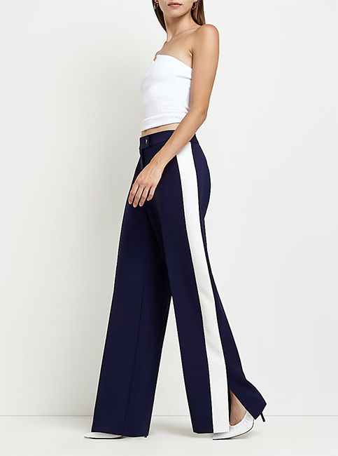 Blue Plan C Cotton Wide Leg Pants in Navy Slacks and Chinos Wide-leg and palazzo trousers Womens Clothing Trousers 