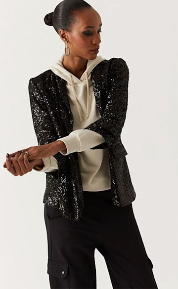 Marks and Spencer black relaxed sequin blazer