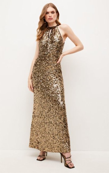 gold sequin maxi dress karen millen