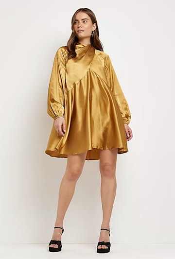 gold satin swing mini dress