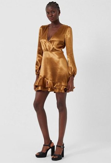 long sleeve gold mini dress marks and spencer 