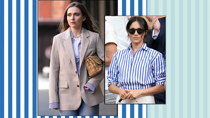 blue and white striped shirt featuring street style and meghan markle