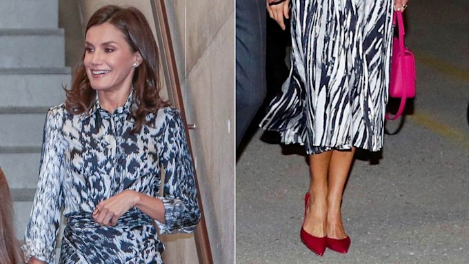 Queen Letizia nails airport chic wearing hot pink accessories in Cuba ...