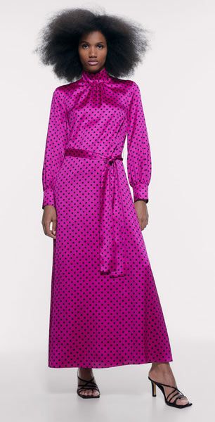 pink polka dot dress zara