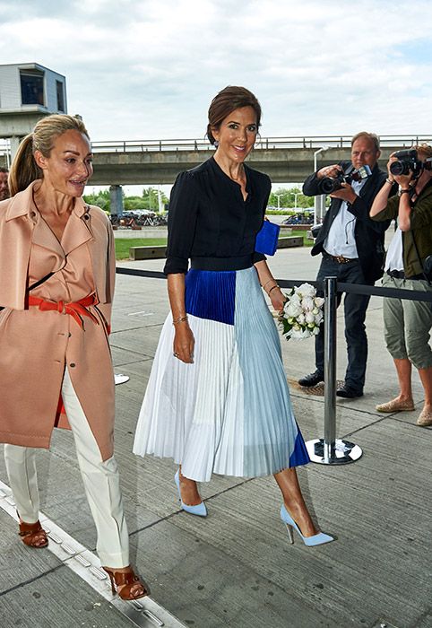 white and blue pleated skirt