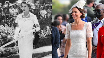 Kate Middleton's twins with the Queen in almost EXACT same bridal white ...