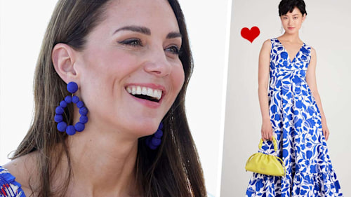 Remember the printed blue midi dress Kate Middleton wore in Belize? We’ve just found an amazing lookalike