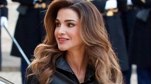 Queen Rania is the picture of elegance in tailored coat dress and snakeskin heels