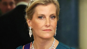 The Countess of Wessex wearing her aquamarine tiara and silver jewellery