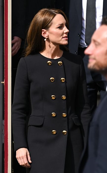 kate middleton black coat dress gold buttons
