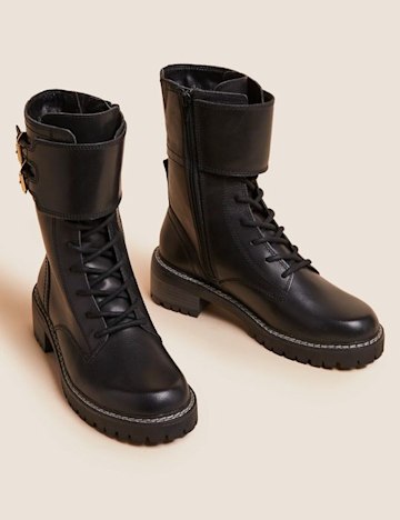 M&S Biker lace up leather boots
