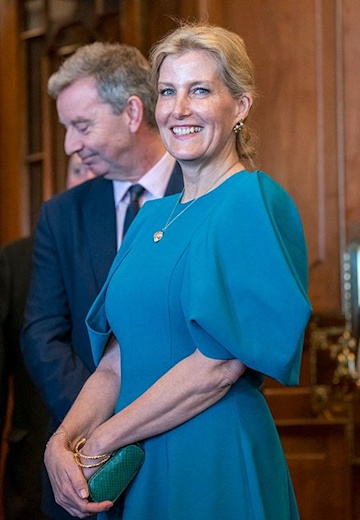 sophie wessex smiling in a blue dress