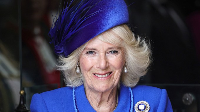 queen consort camilla with pearl earrings