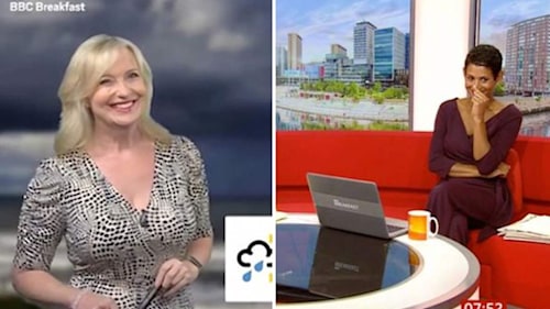 Carol Kirkwood leaves Naga Munchetty in hysterics after cheeky on-air joke - video