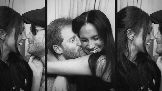 Harry and Meghan cuddling in a photobooth
