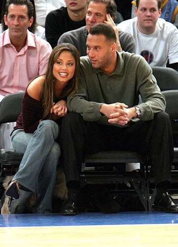 vanessa Lachey and Derek Jeter cuddling up at a Knicks game in 2003. 