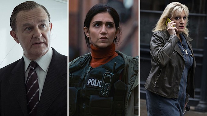 Hugh Bonneville, Leila Farzad and Daisy may Cooper in split image