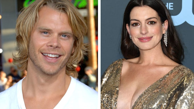 Anne Hathaway and Eric Christian Olsen split screen