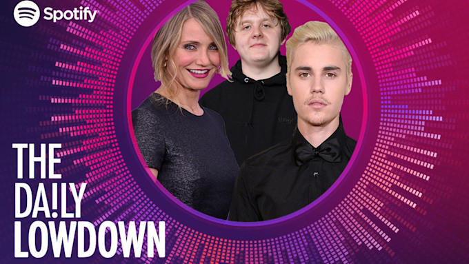 Daily Lowdown logo with Cameron Diaz, Justin Bieber and Lewis Capaldi