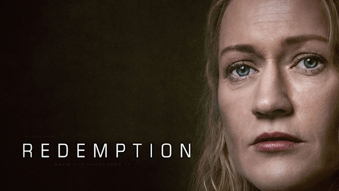 Redemption poster. It features a close up of leading lady Paula Malcolmson. 