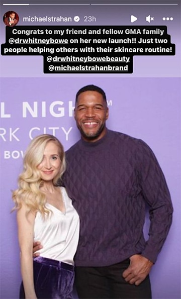 Michael Strahan with GMA's Dr Whitney Bowe at her skincare launch. 