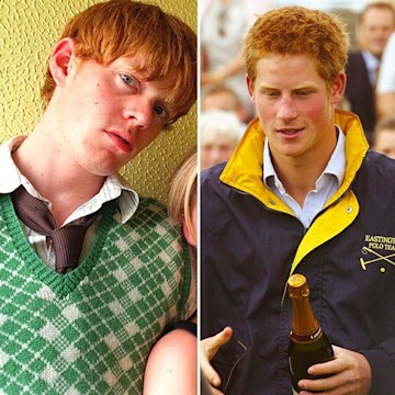 Split image of Kris Marshall with red hair in Metropolitan and Prince Harry