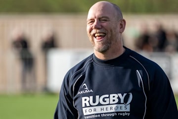 Mike Tindall laughing on the rugby pitch