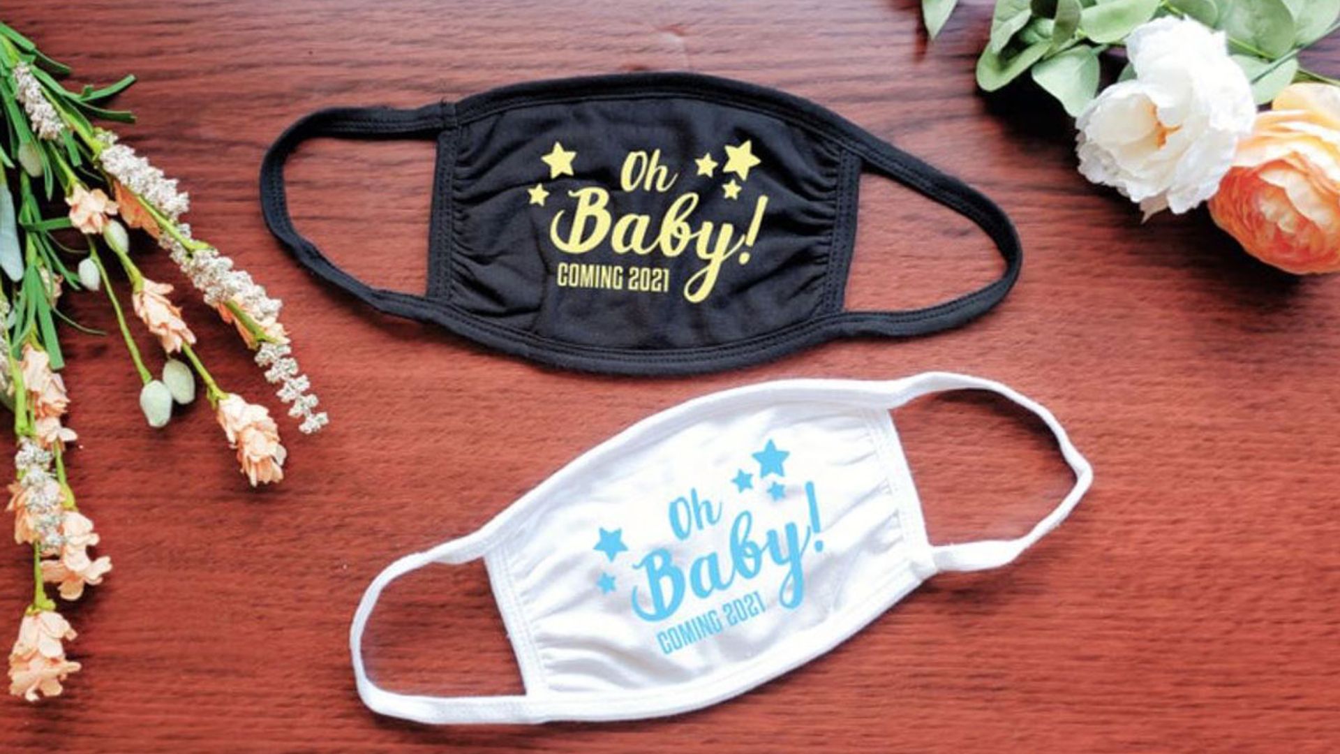 Best face masks for a baby shower cute pink, blue & yellow face