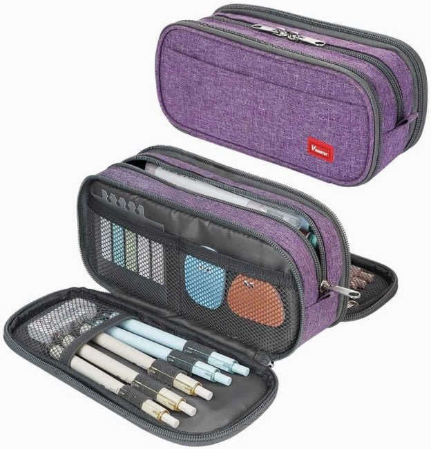 Gray Polyester Pencil Bag Storage Box for Boys Girls Teen Student Stationery Organizer Zippered Pen Pouch for School Supplies Housolution Pencil Case Large Capacity Pen Bag with 3 Compartments 