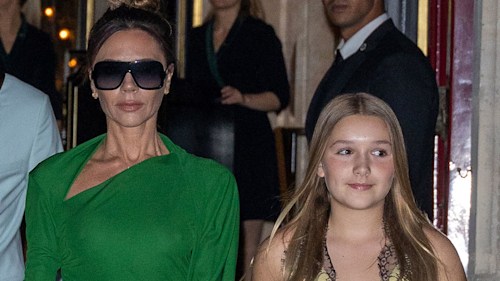 Victoria Beckham's daughter Harper cosies up to brother Romeo amid their dad David's absence