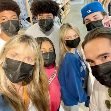 Heidi Klum's four children wear masks with their mother and stepfather Tom Kaulitz