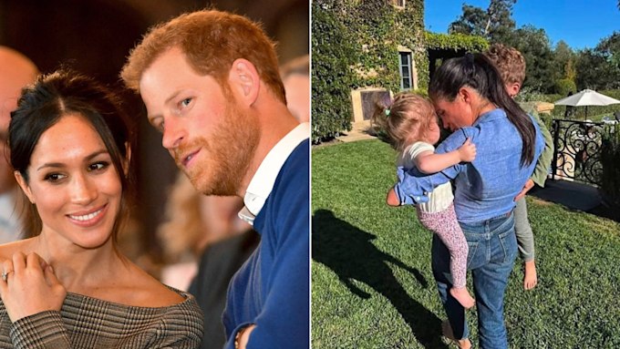 meghan markle with husband and carrying kids