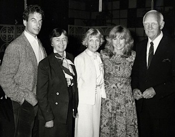 Mark Harmon pictured in 1986 with his parents Elyse and Tom and sisters Kelly and Kristin