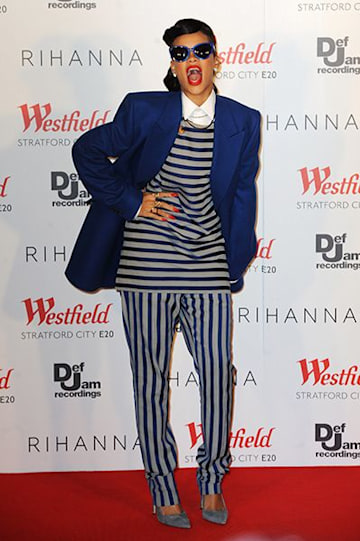 Rihanna Wearing Stripes And A Blazer