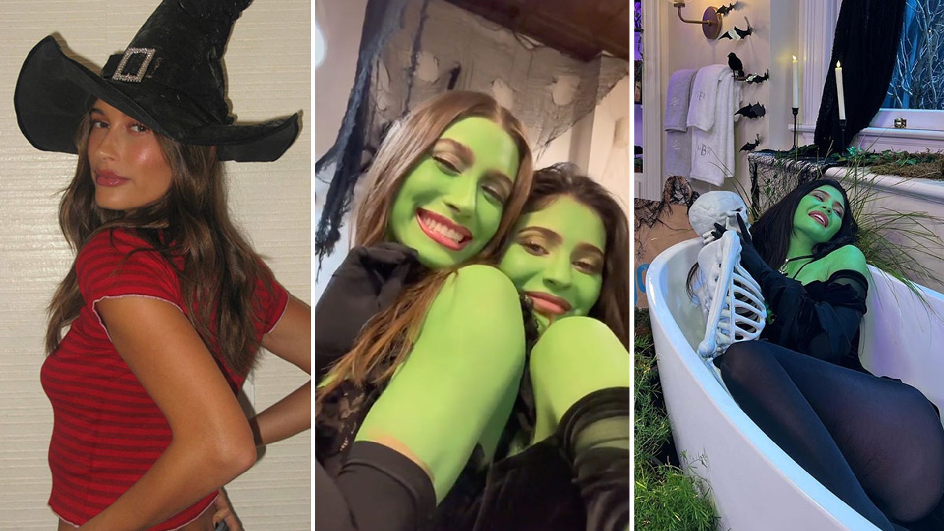 Hailey Bieber and Kylie Jenner paint themselves green and put the