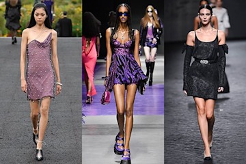 Three models wearing mini dresses on the runway 