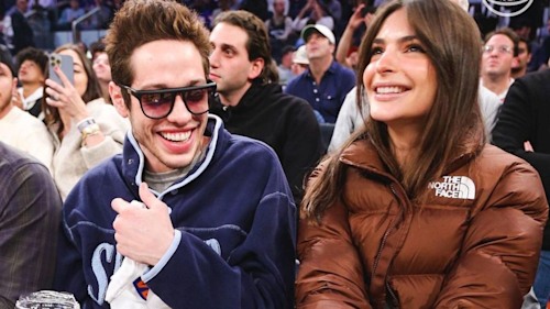 Emily Ratajkowski and Pete Davidson nail the courtside-comfort look at the New York Knicks game