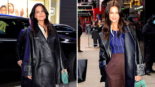 Shop the look: Katie Holmes’ leather coat from Tove is now on sale