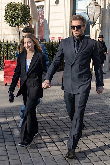 Harper Seven And David Beckham outside Victoria Beckham PFW show 