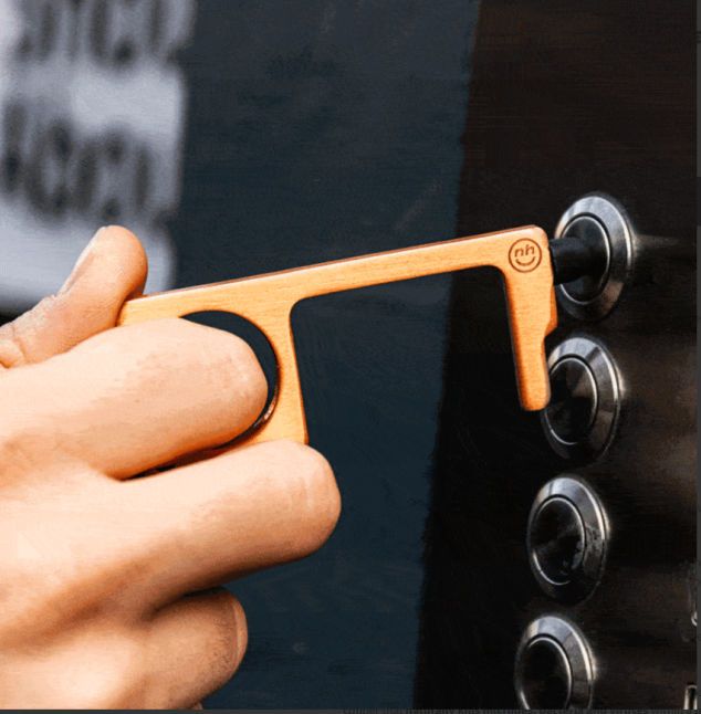 Includes Sturdy Carabiner Elevator Buttons Key Door Opener Tool Perfect for Doors Grand Grey Built In Stylus ATMs No Touch Multifunctioning Door Opener 