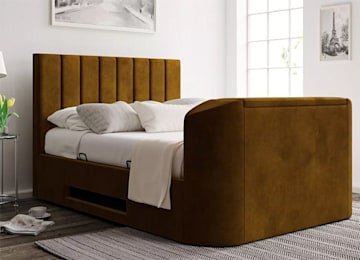 brown double bed 