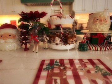 Christmas decorations including tiny reindeer figurines