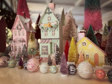 Glitter townhouses grouped together for Christmas decoration