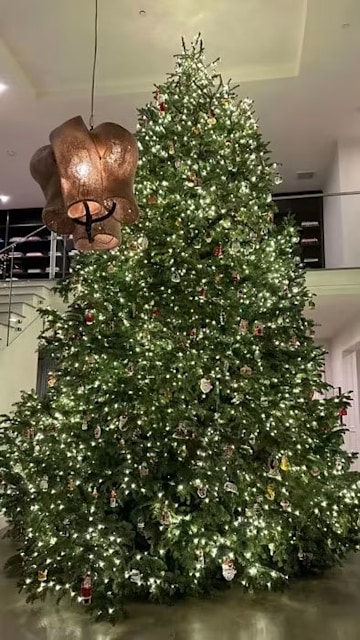 Кайли Дженнер: высокая рождественская елка в прихожей